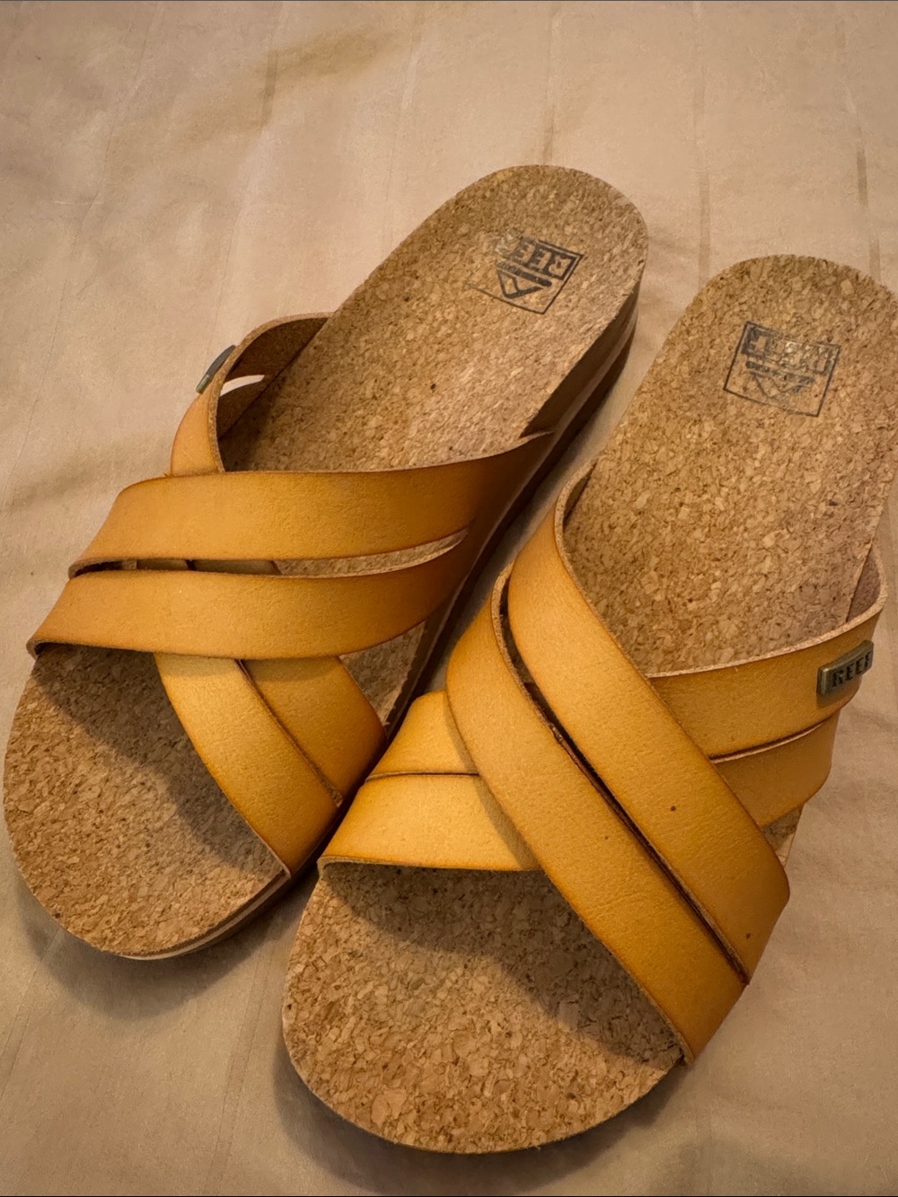 Reef Women's Mustard Yellow Cork Crossover Slide Mules